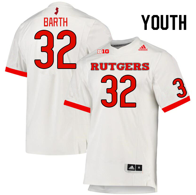Youth #32 Charlie Barth Rutgers Scarlet Knights College Football Jerseys Stitched Sale-White - Click Image to Close